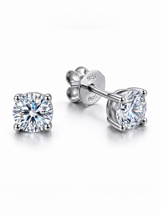 Tavy Bloom Jewelry - Sterling Silver 925 Clear Cubic Zirconia Round Stud Earrings - Silver 4mm